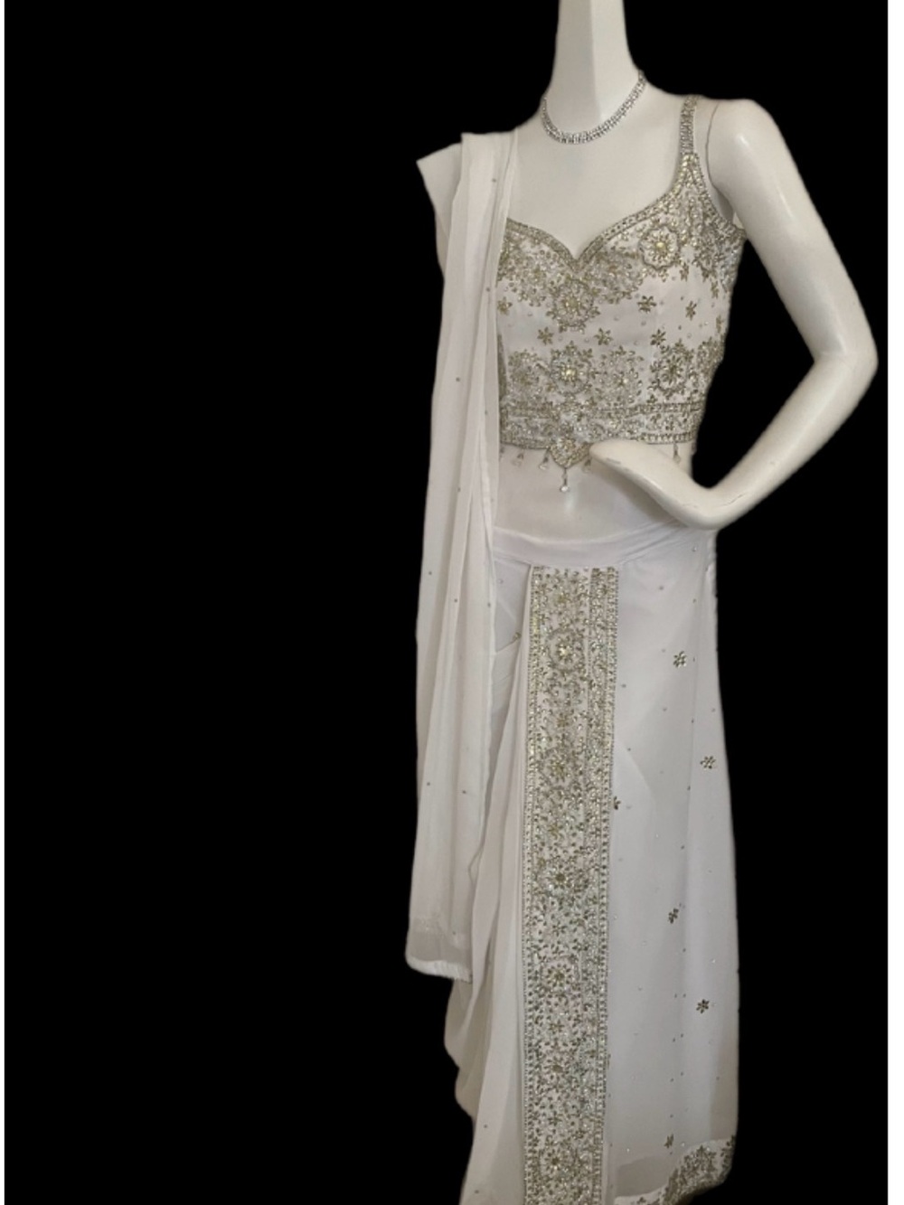 Embellished White Formal Dress with Silver Accents